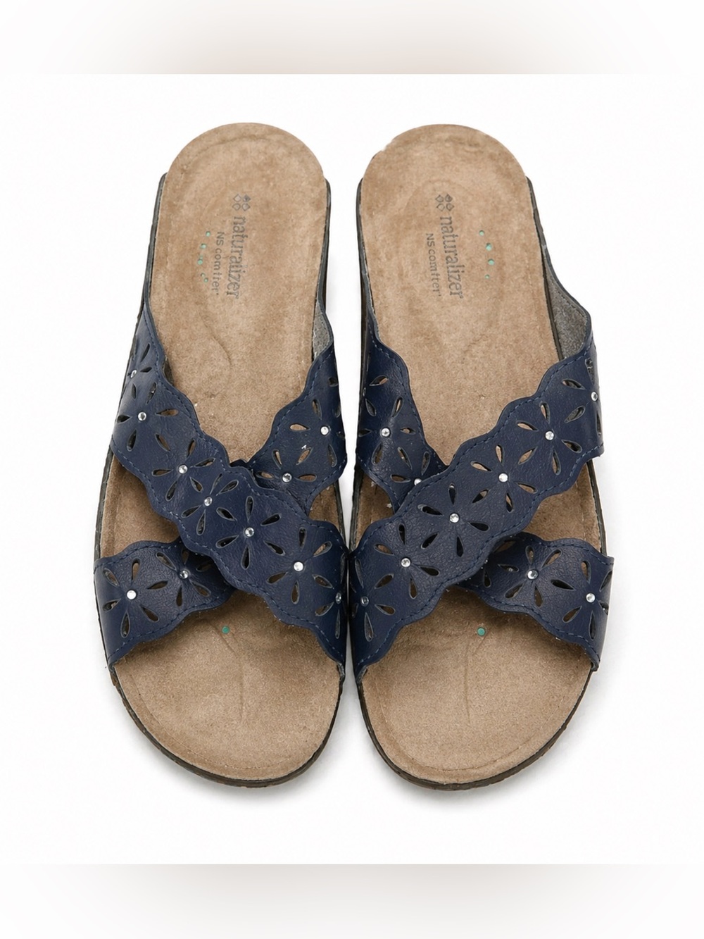 Flexus Comfort Blue Leather Slide Sandals Size 38 (US 7–7.5)